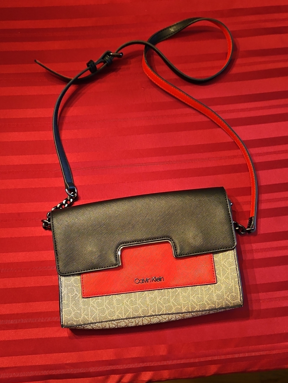 Calvin Klein Black, Red & Cream Crossbody Bag